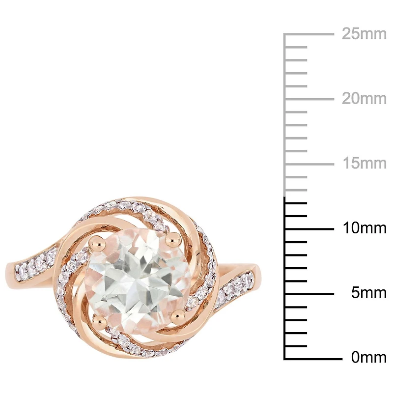 Tangelo 1-7/8 Carat T.G.W. Green Amethyst White Topaz And Diamond-Accent Rose Plated Sterling Silver Swirl Ring