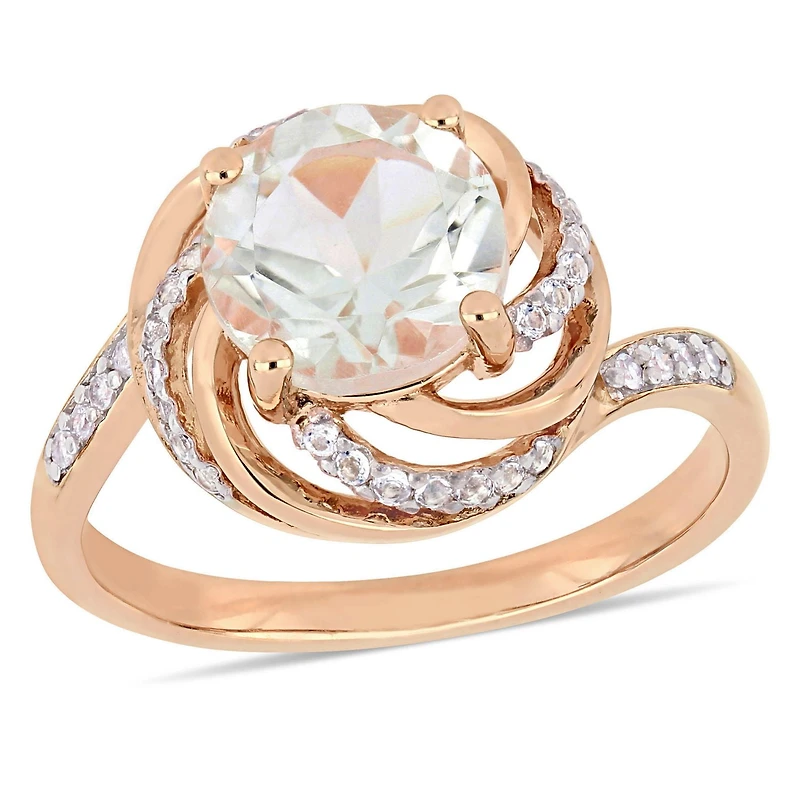 Tangelo 1-7/8 Carat T.G.W. Green Amethyst White Topaz And Diamond-Accent Rose Plated Sterling Silver Swirl Ring