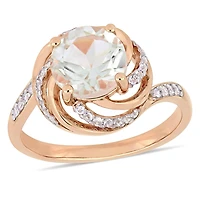 Tangelo 1-7/8 Carat T.G.W. Green Amethyst White Topaz And Diamond-Accent Rose Plated Sterling Silver Swirl Ring