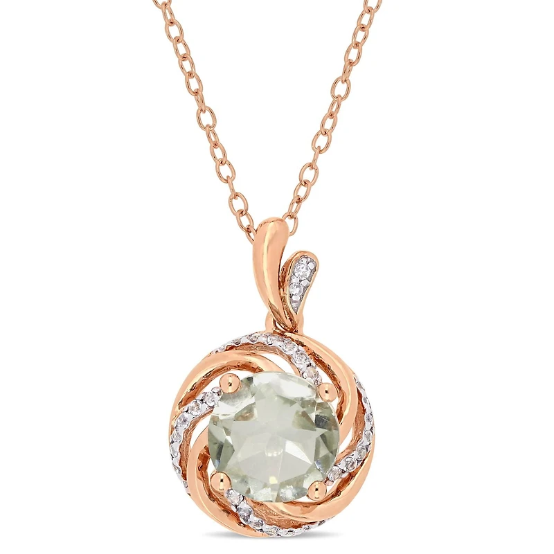 Collier tourbillon Tangelo avec améthyste verte, topazes blanches 1-7/8 CT PBT et accents de diamants en argent sterling plaqué de rhodium rosé, 18 po