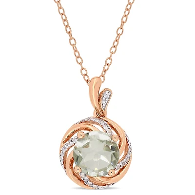 Collier tourbillon Tangelo avec améthyste verte, topazes blanches 1-7/8 CT PBT et accents de diamants en argent sterling plaqué de rhodium rosé, 18 po