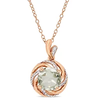 Collier tourbillon Tangelo avec améthyste verte, topazes blanches 1-7/8 CT PBT et accents de diamants en argent sterling plaqué de rhodium rosé, 18 po