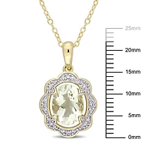 Tangelo 1-5/8 Carat T.G.W. Green Amethyst And 1/10 Carat T.W. Diamond Yellow Rhodium-Plated Sterling Silver HALO Pendant, 18”