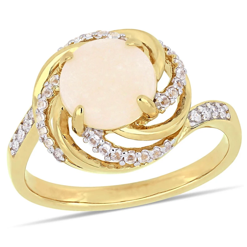 Tangelo 1-3/8 Carat T.G.W. Opal White Topaz And Diamond-Accent Yellow Plated Sterling Silver Swirl Ring