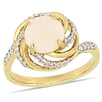 Tangelo 1-3/8 Carat T.G.W. Opal White Topaz And Diamond-Accent Yellow Plated Sterling Silver Swirl Ring