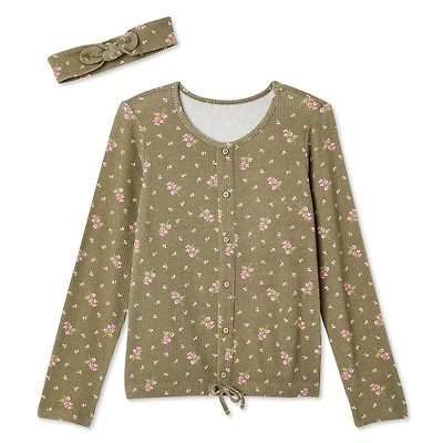 Ensemble 2 pièces avec haut en hacci côtelé avec faux cordon de serrage Btween pour filles
