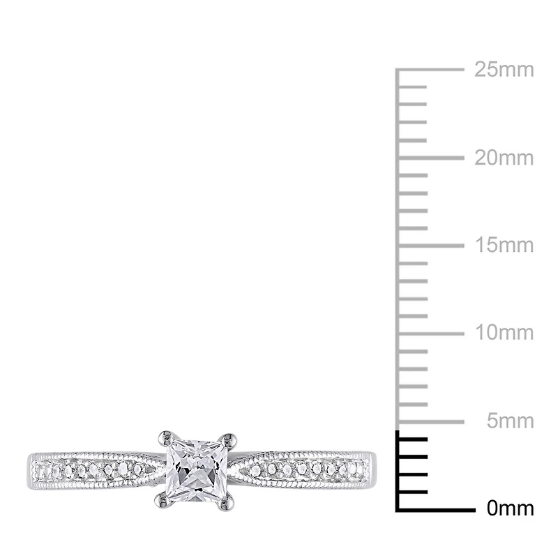 Bague de fiançailles Miabella avec 0.33 carat de saphir blanc synthétique et diamant en argent sterling