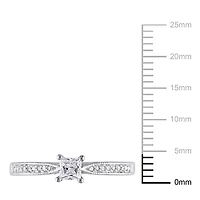 Bague de fiançailles Miabella avec 0.33 carat de saphir blanc synthétique et diamant en argent sterling