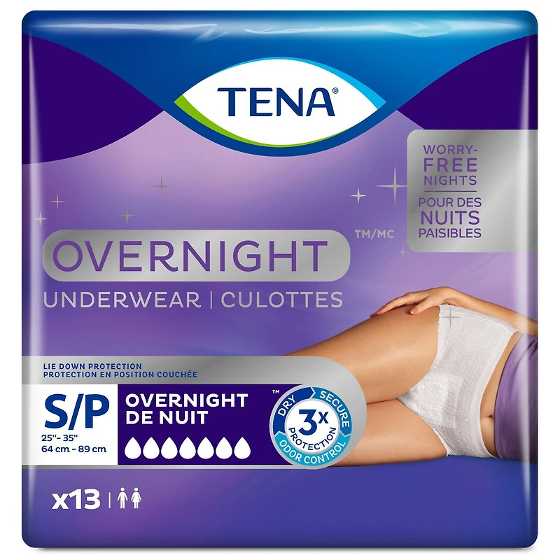 TENA Incontinence Underwear for Women, Postpartum and Bladder Control, Overnight Absorbency, White. Small, 13 Count, 13 unit