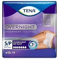 TENA Incontinence Underwear for Women, Postpartum and Bladder Control, Overnight Absorbency, White. Small, 13 Count, 13 unit