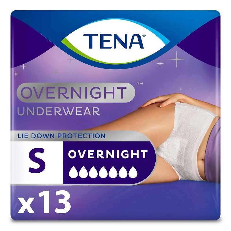 TENA Incontinence Underwear for Women, Postpartum and Bladder Control, Overnight Absorbency, White. Small, 13 Count, 13 unit