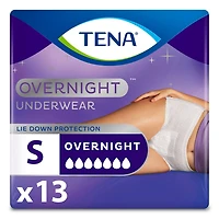 TENA Incontinence Underwear for Women, Postpartum and Bladder Control, Overnight Absorbency, White. Small, 13 Count, 13 unit