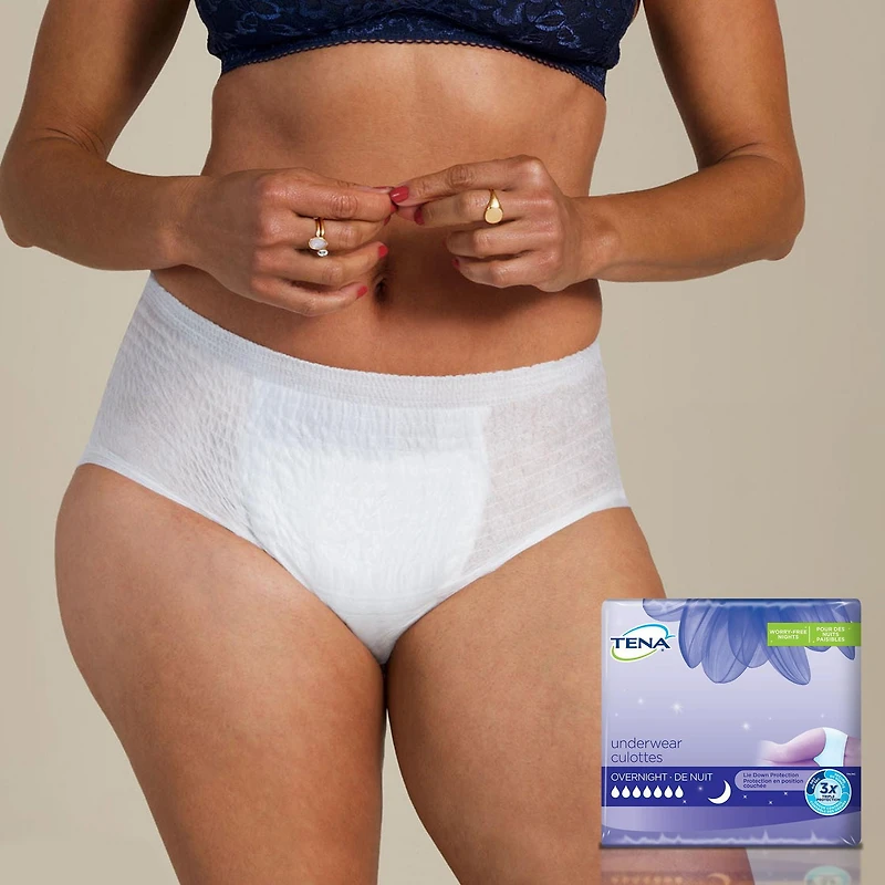 TENA Incontinence Underwear for Women, Postpartum and Bladder Control, Overnight Absorbency, White. Small, 13 Count, 13 unit