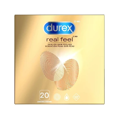 DurexMD Real FeelMD | Sans latex | Condoms lubrifiés pour une sensation naturelle | 20 condoms emballage de 20