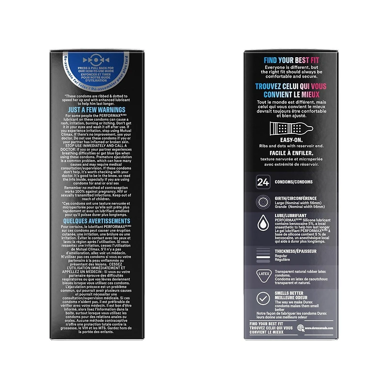 Durex® Performax® Mutual Climax | Ribbed & Dotted Condoms with Delay Gel | 24 Count