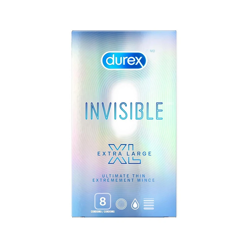 Condoms DurexMD Invisible XL Extrêmement minces | Extra lubrifiés | 8 condoms