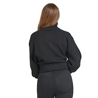 Robe Tunique en pull de tricot a col demi zip a manche longue bouffante.