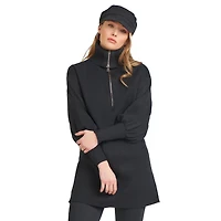 Robe Tunique en pull de tricot a col demi zip a manche longue bouffante.
