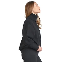Robe Tunique en pull de tricot a col demi zip a manche longue bouffante.