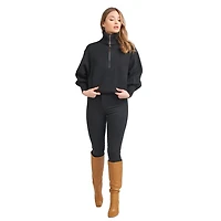 Robe Tunique en pull de tricot a col demi zip a manche longue bouffante.