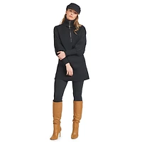 Robe Tunique en pull de tricot a col demi zip a manche longue bouffante.