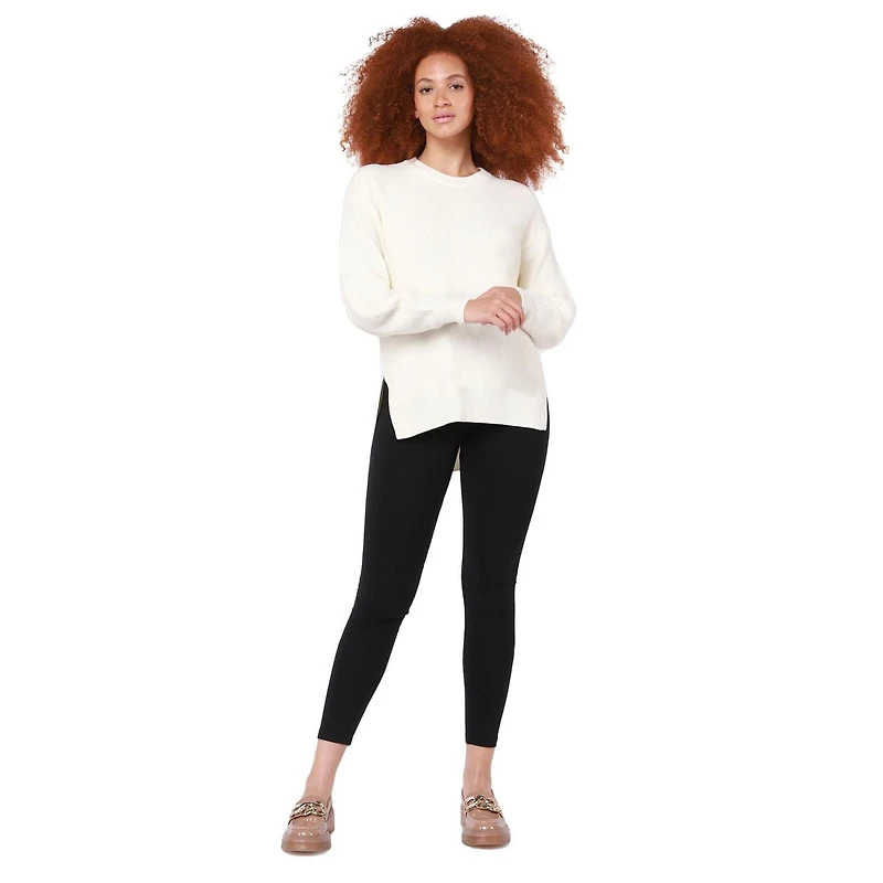 L/S Col ras du cou, fente latérale, pull en tricot côtelé