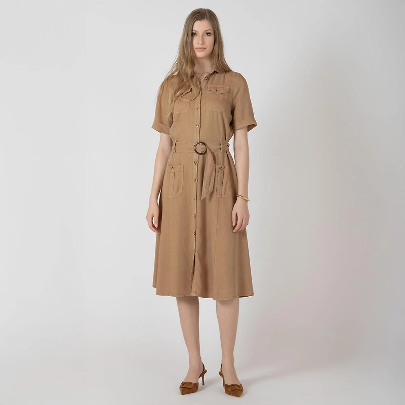 Devoted, Belted Utility Midi Dress, Sizes XS-XL