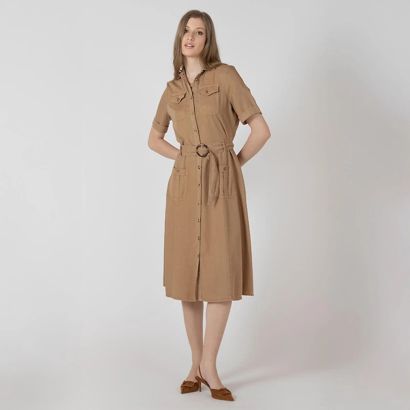 Devoted, Belted Utility Midi Dress, Sizes XS-XL