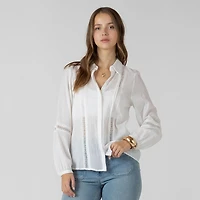 Devoted, Lace Insert Button Front Blouse, Sizes XS-XL