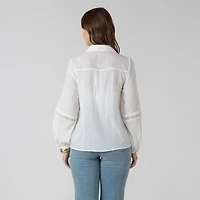 Devoted, Lace Insert Button Front Blouse, Sizes XS-XL
