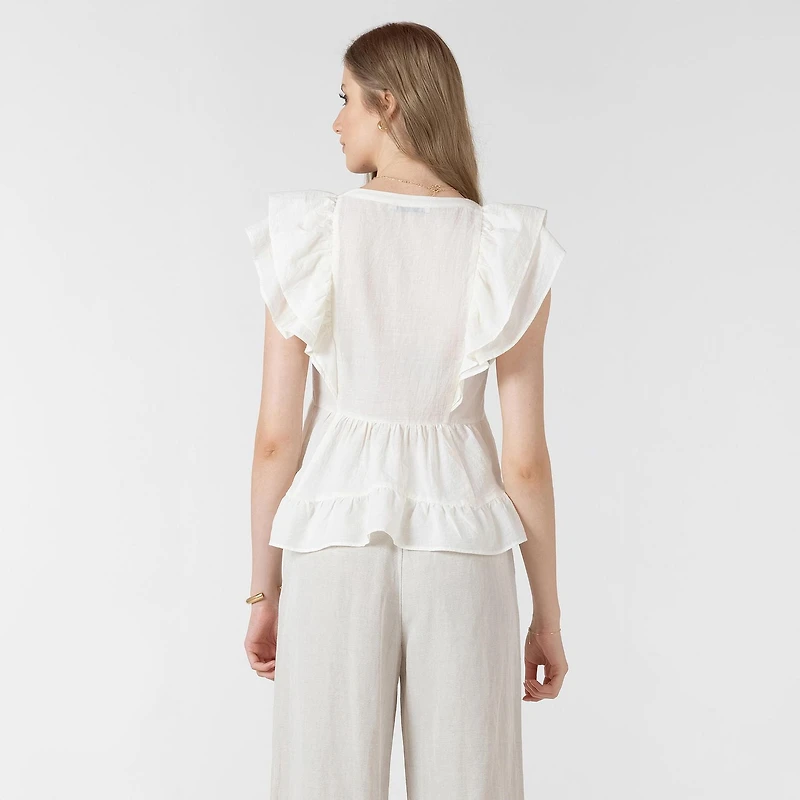 Devoted, Chemisier à volants en Tencel, tailles XS XL