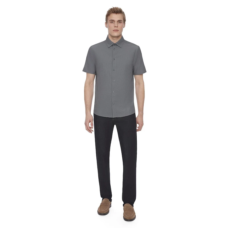 Dark Black Men's 4 Way Stretch s/s button down shirt
