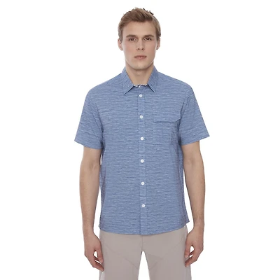 Chemise boutonnée à manches courtes extensible 4 sens pour homme Dark Black