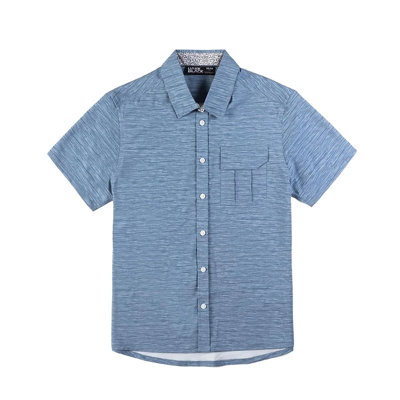 Dark Black Men's 4 Way Stretch s/s button down shirt