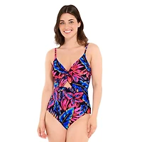 Captiva Women's Printed Crossover Knot One Piece Swimsuit