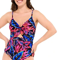 Captiva Women's Printed Crossover Knot One Piece Swimsuit