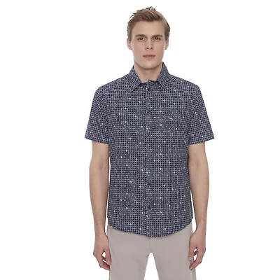Chemise boutonnée à manches courtes extensible 4 sens pour homme Dark Black