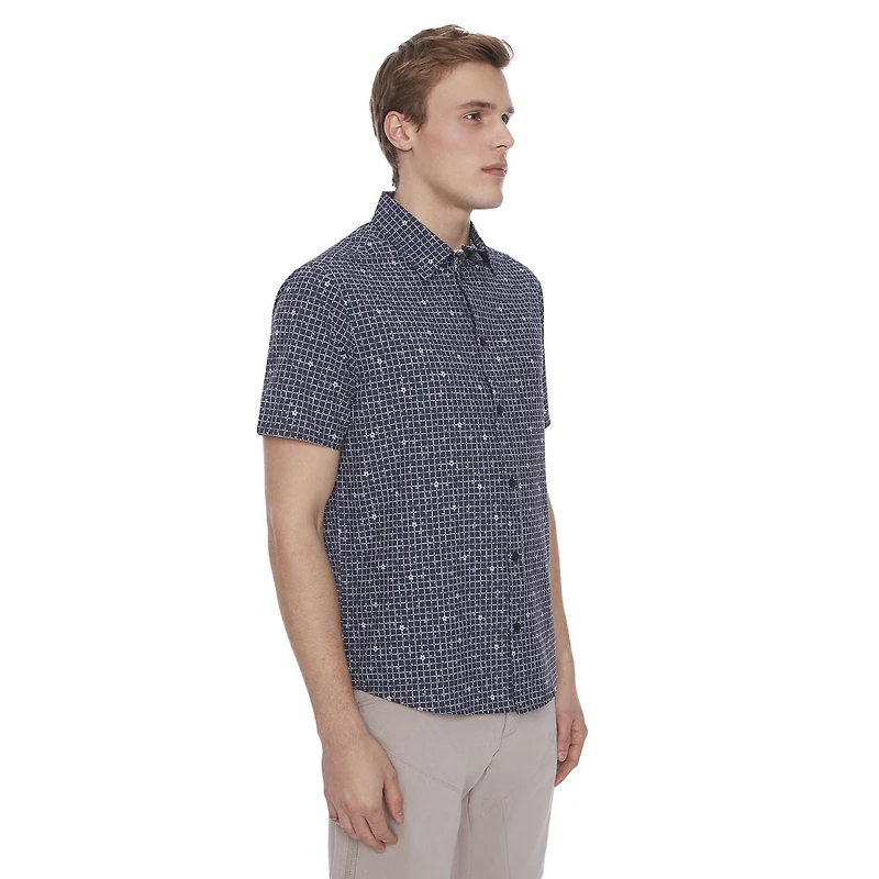 Dark Black Men's 4 Way Stretch s/s button down shirt