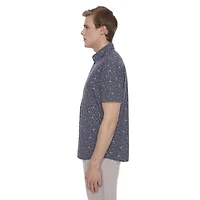 Chemise boutonnée à manches courtes extensible 4 sens pour homme Dark Black