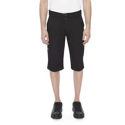Dark Black Men's Belted Cargo Capri Short