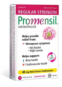 PromensilMD Comprimé soulagement des symptomes de la ménopause, 40 mg, paq. de 30 30 comprimés. Pour bouffées de chaleur, santé des os et du coeur.