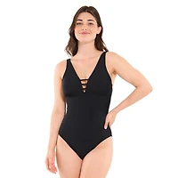 Captiva Women's Textured V-Neck One Piece Swimsuit