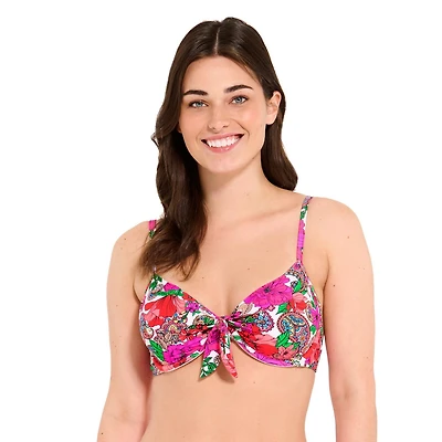 Haut de bikini fleuri Captiva à armatures avec nœud l’avant pour femme