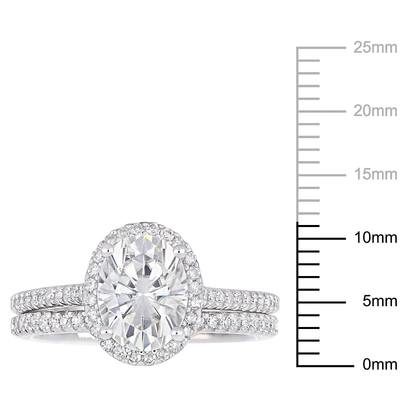 Ensemble de mariage de forme auréole Miabella avec moissanite 2 CT PBT et diamants 1/3 CT poids total en or blanc 14K
