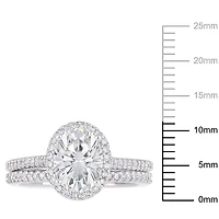 Ensemble de mariage de forme auréole Miabella avec moissanite 2 CT PBT et diamants 1/3 CT poids total en or blanc 14K