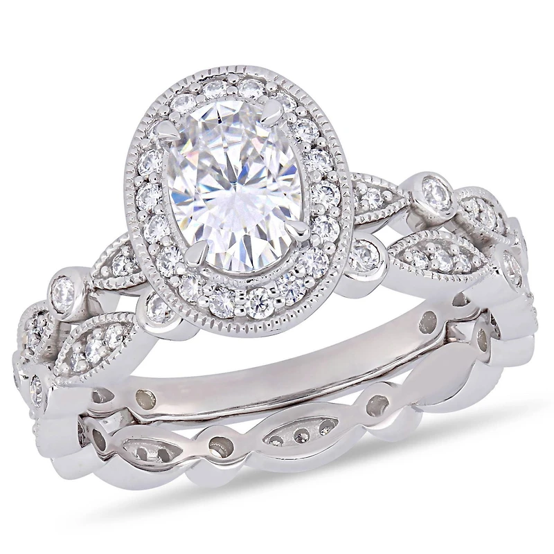 Ensemble de mariage de style rétro Miabella avec moissanites 1-1/2 CT PBT en or blanc 10K