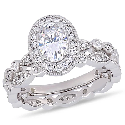 Ensemble de mariage de style rétro Miabella avec moissanites 1-1/2 CT PBT en or blanc 10K