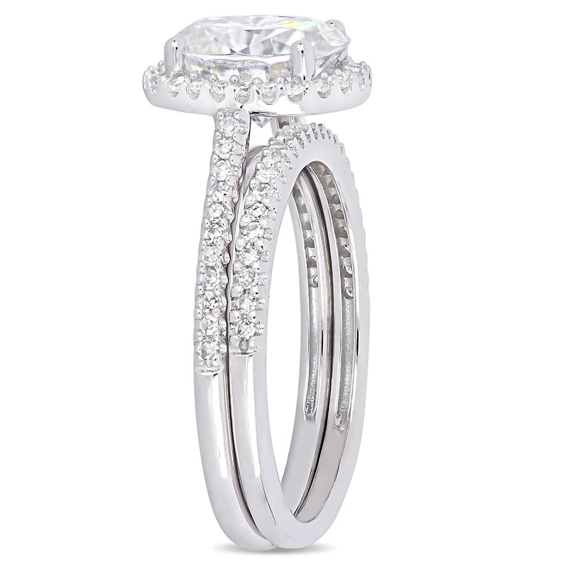 Ensemble de mariage de forme auréole Miabella avec moissanite 2 CT PBT et diamants 1/3 CT poids total en or blanc 14K