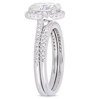 Ensemble de mariage de forme auréole Miabella avec moissanite 2 CT PBT et diamants 1/3 CT poids total en or blanc 14K