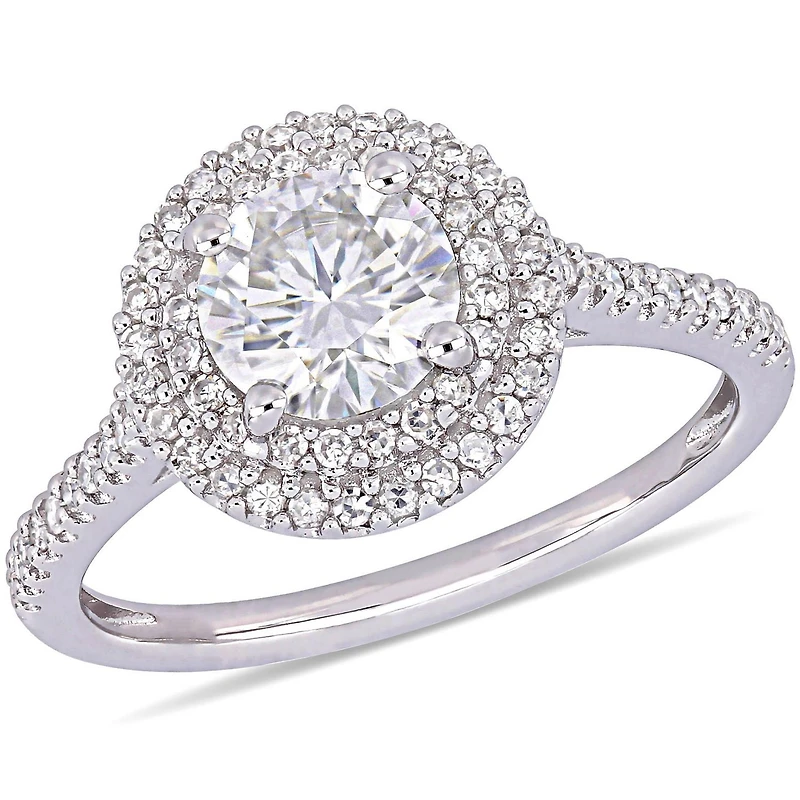 Miabella 1 Carat T.G.W. Moissanite and 1/3 Carat T.W. Diamond 14K White Gold Double Halo Engagement Ring